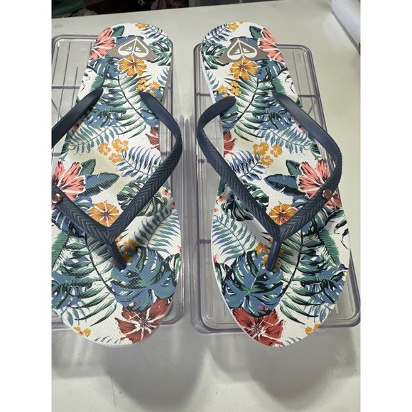 Roxy Floral Print Flip Flops Tropical Palm Beach Summer Women's Size 8/9 - Picture 1 of 5